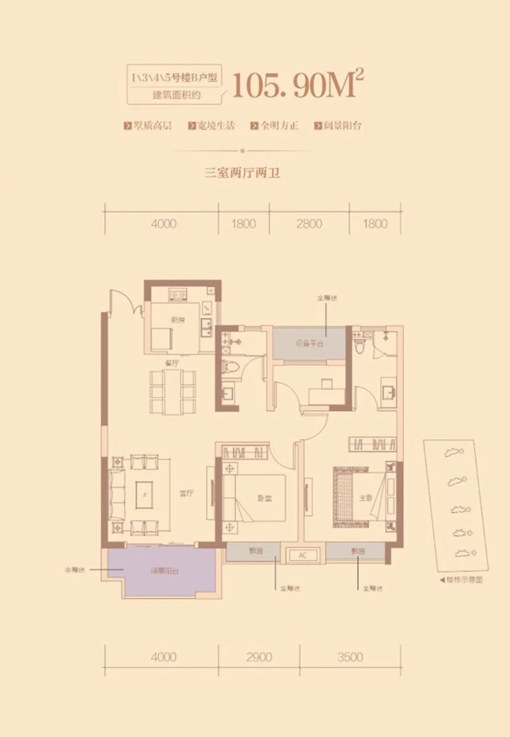 1、3、4、5号楼B户型