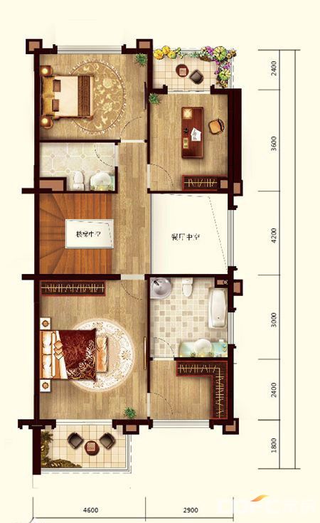 天利天鹅湾二期双拼楼三层