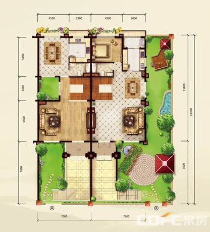 天利天鹅湾二期联排楼二层