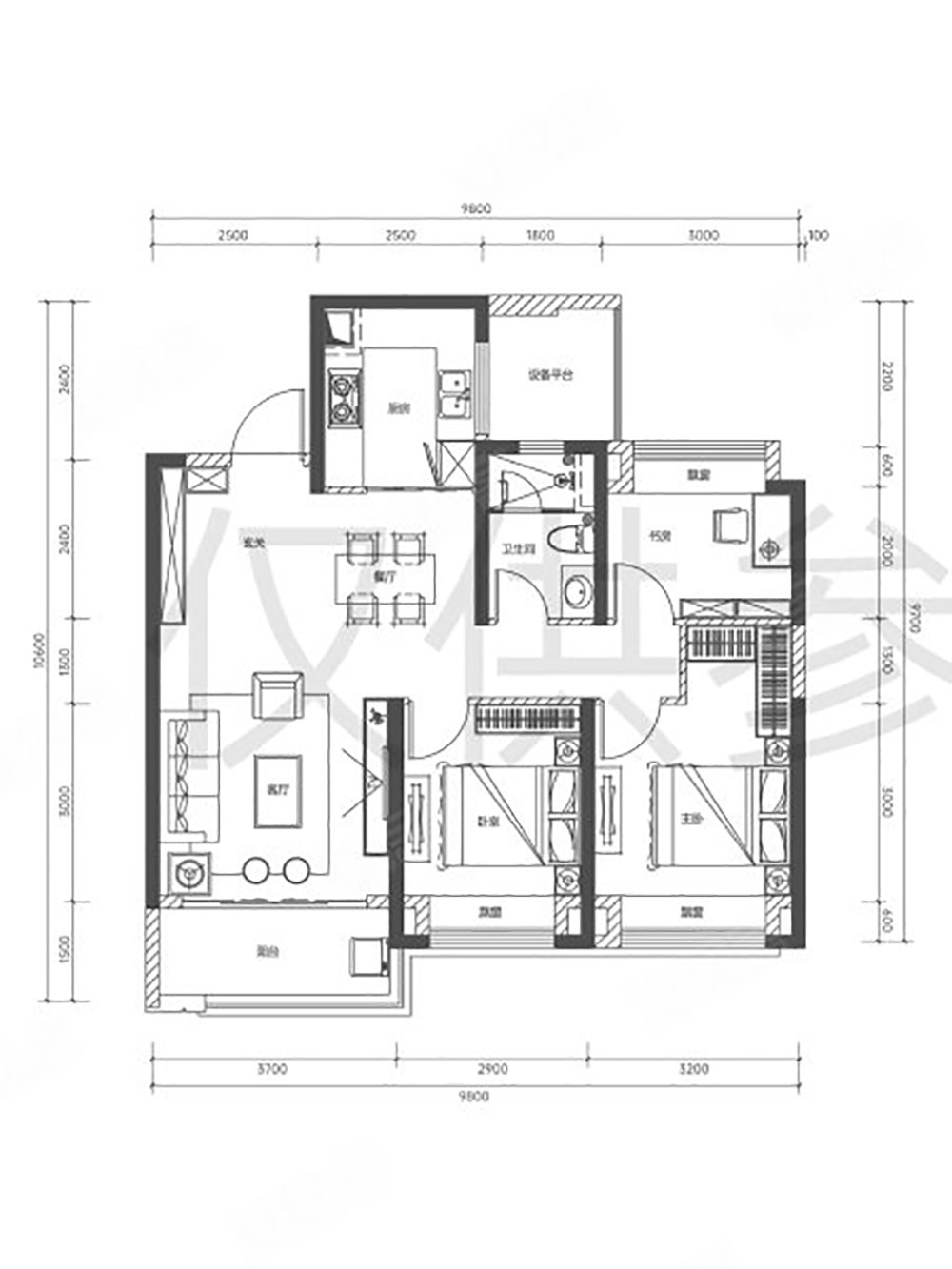 建面约97㎡户型