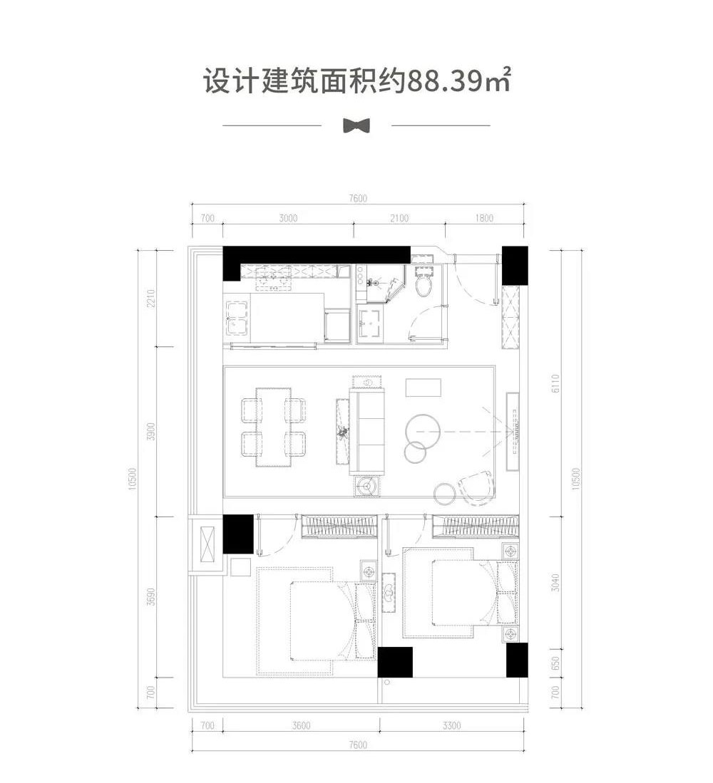 建面约88.39㎡户型