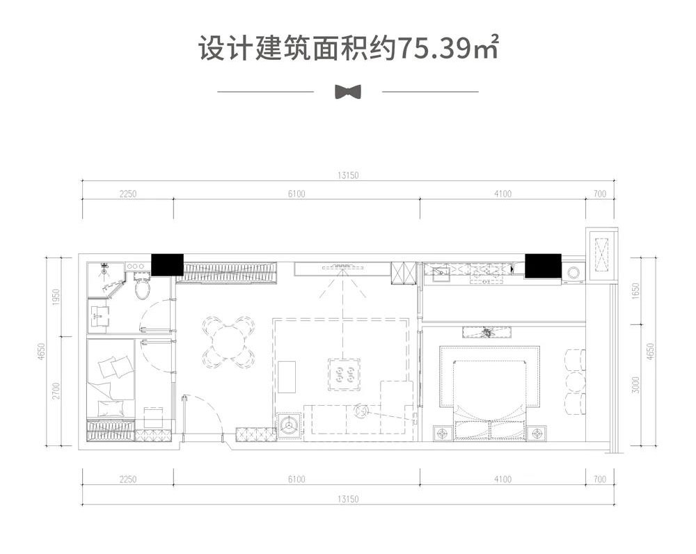 建面约75.39㎡户型