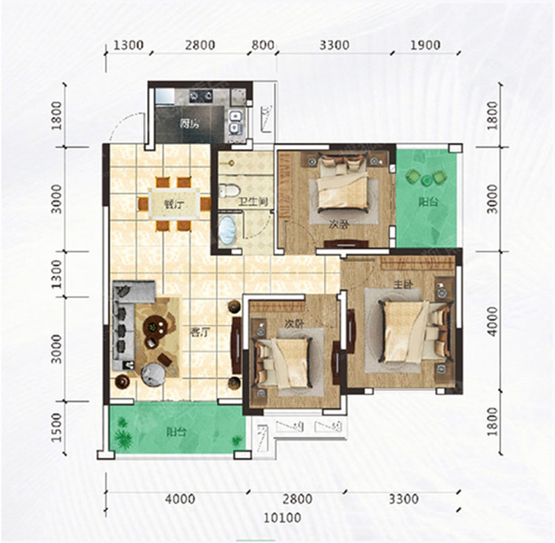 建面约98㎡户型